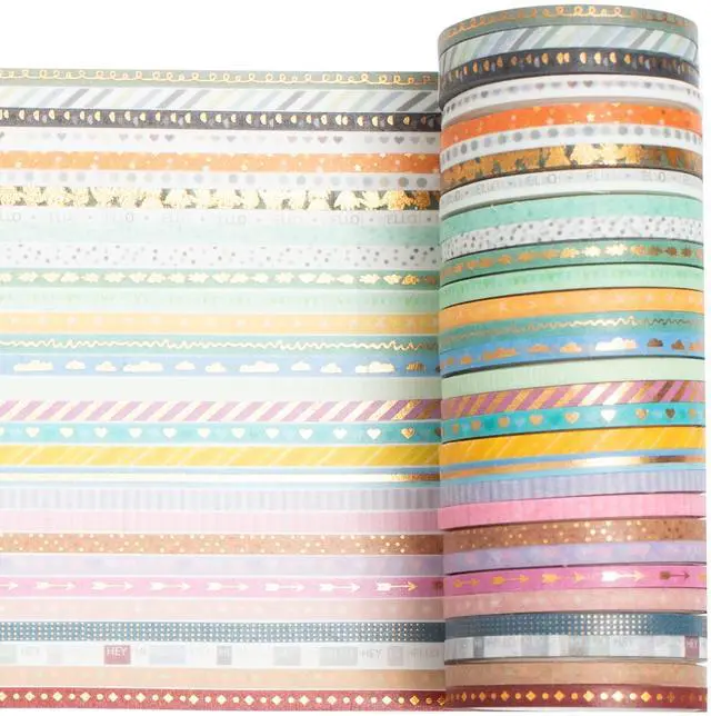 Alt view image 5 of 7 - 60 Rolls Skinny Washi Tape Set Gold Foil Masking Thin Basic Patterns Decorative Tapes for Arts, DIY Crafts, Journals, Planners, Scrapbook, Wrapping