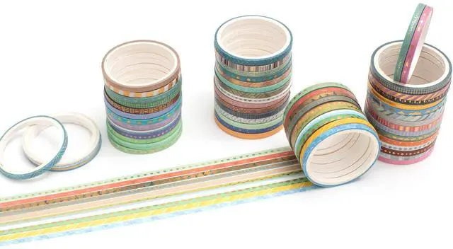 Alt view image 6 of 7 - 60 Rolls Skinny Washi Tape Set Gold Foil Masking Thin Basic Patterns Decorative Tapes for Arts, DIY Crafts, Journals, Planners, Scrapbook, Wrapping