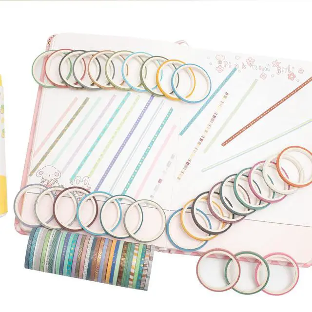 Alt view image 7 of 7 - 60 Rolls Skinny Washi Tape Set Gold Foil Masking Thin Basic Patterns Decorative Tapes for Arts, DIY Crafts, Journals, Planners, Scrapbook, Wrapping