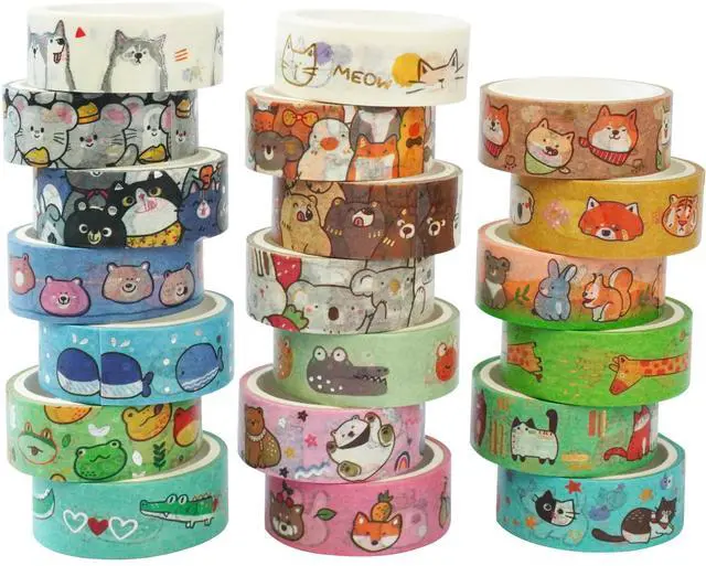 Main image of 20 Rolls Cute Animals Washi Tape Set Gold Silver Foil Masking Cartoon Pets Decorative Tapes
