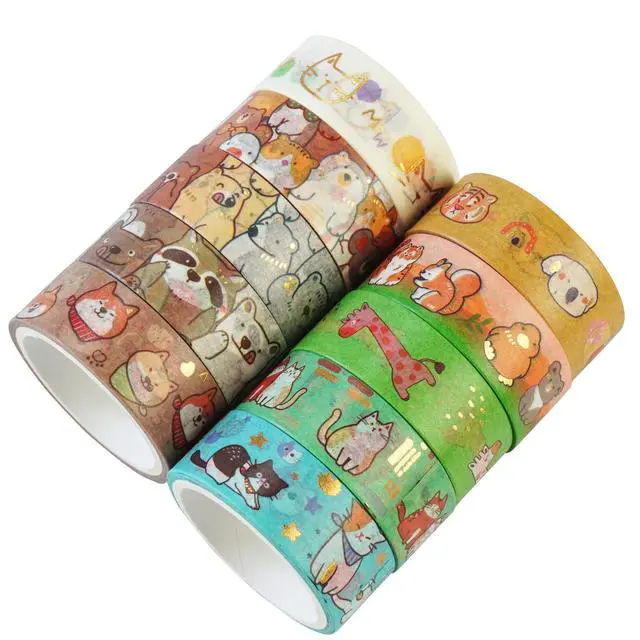 Alt view image 2 of 7 - 20 Rolls Cute Animals Washi Tape Set Gold Silver Foil Masking Cartoon Pets Decorative Tapes