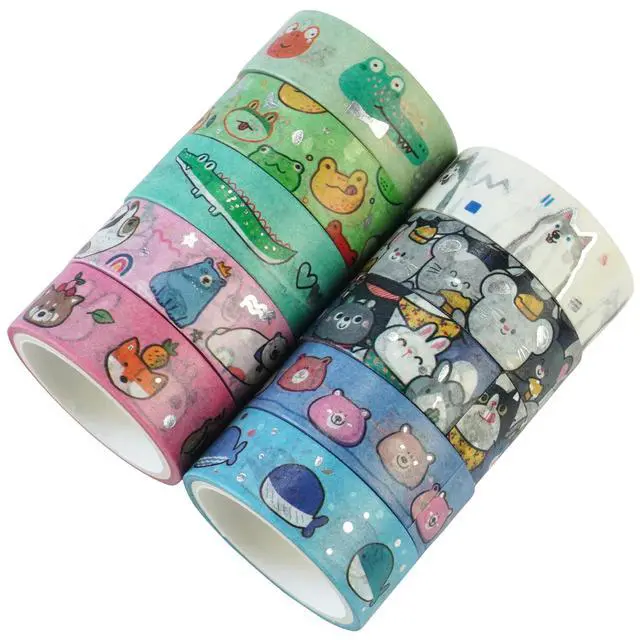 Alt view image 3 of 7 - 20 Rolls Cute Animals Washi Tape Set Gold Silver Foil Masking Cartoon Pets Decorative Tapes