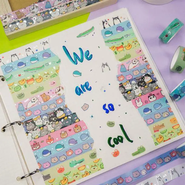 Alt view image 6 of 7 - 20 Rolls Cute Animals Washi Tape Set Gold Silver Foil Masking Cartoon Pets Decorative Tapes