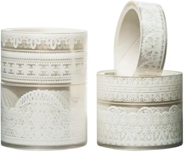 Main image of 6 Rolls Lace Patterns PET Tapes Floral Arts Decorative Tape Set Adhesive Transparent Masking Tapes for DIY Craft, Kids, Scrapbook, DIY, Gift Wrapping, Journal (Pure White)