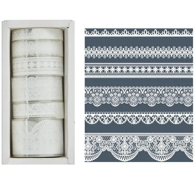 Alt view image 3 of 7 - 6 Rolls Lace Patterns PET Tapes Floral Arts Decorative Tape Set Adhesive Transparent Masking Tapes for DIY Craft, Kids, Scrapbook, DIY, Gift Wrapping, Journal (Pure White)