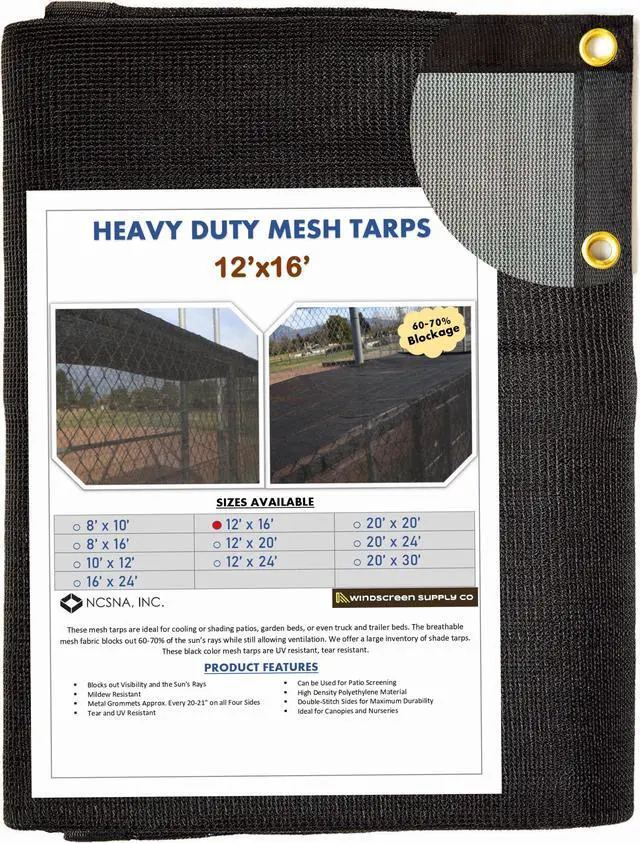 Main image of Windscreen Supply Co. Heavy Duty Mesh Tarp Knitted 12 ft. x 16 ft. Black - MT1216BLK