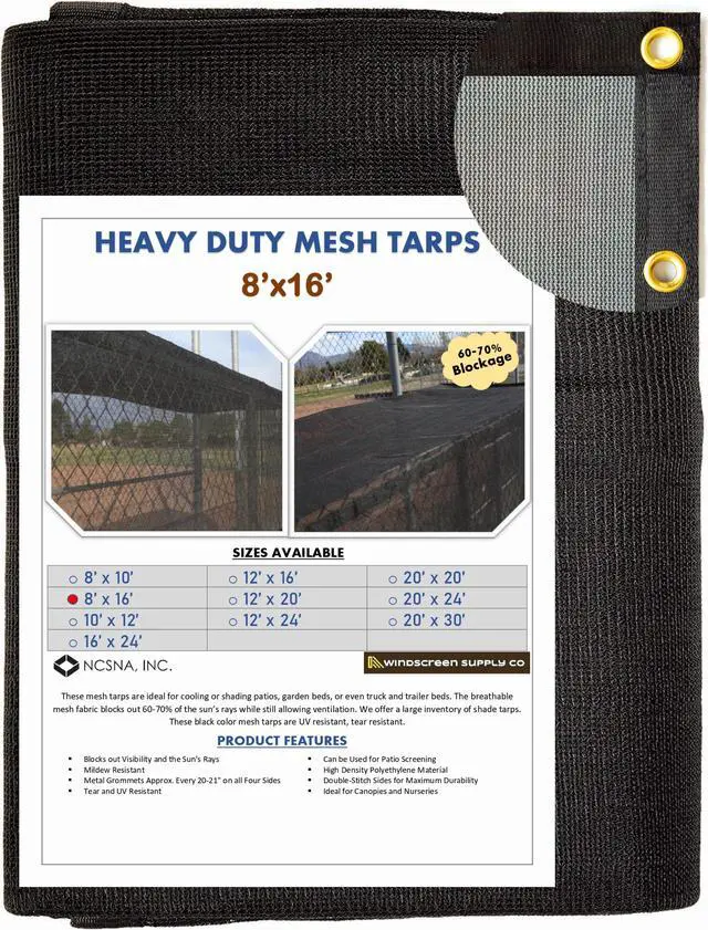 Main image of Windscreen Supply Co. Heavy Duty Mesh Tarp Knitted 8 ft. x 16 ft. Black - MT0816BLK