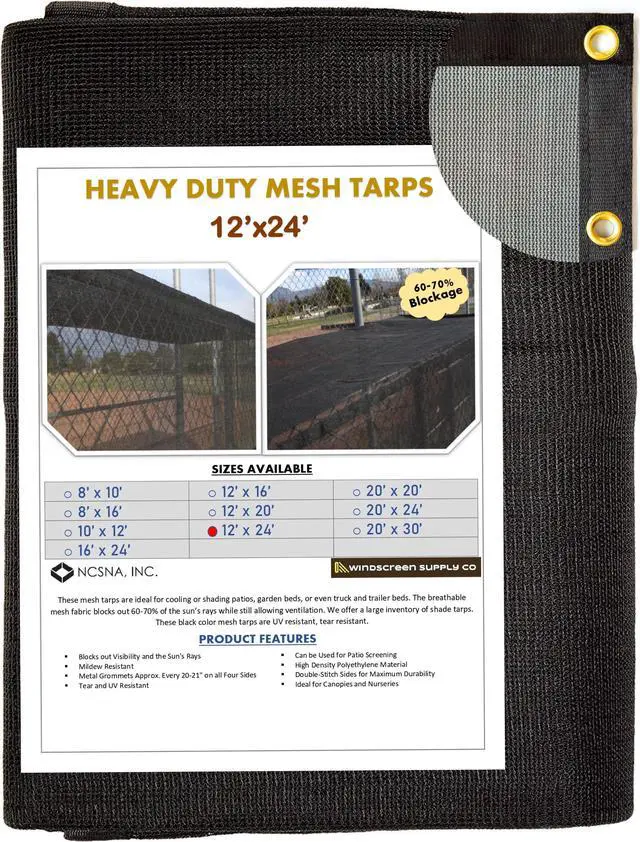 Main image of Windscreen Supply Co. Heavy Duty Mesh Tarp Knitted 12 ft. x 24 ft. Black - MT1224BLK