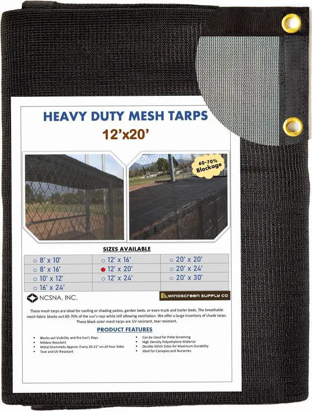 Main image of Windscreen Supply Co. Heavy Duty Mesh Tarp Knitted 12 ft. x 20 ft. Black - MT1220BLK
