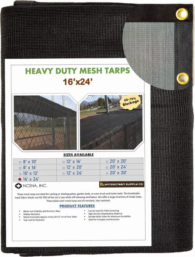Main image of Windscreen Supply Co. Heavy Duty Mesh Tarp Knitted 16 ft. x 24 ft. Black - MT1624BLK