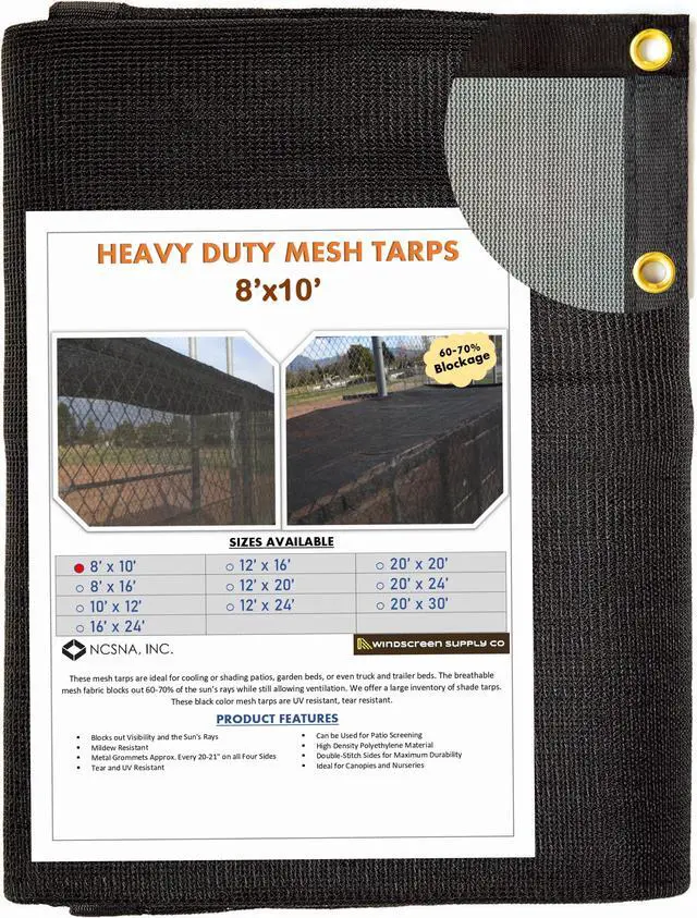 Main image of Windscreen Supply Co. Heavy Duty Mesh Tarp Knitted 8 ft. x 10 ft. Black - MT0810BLK