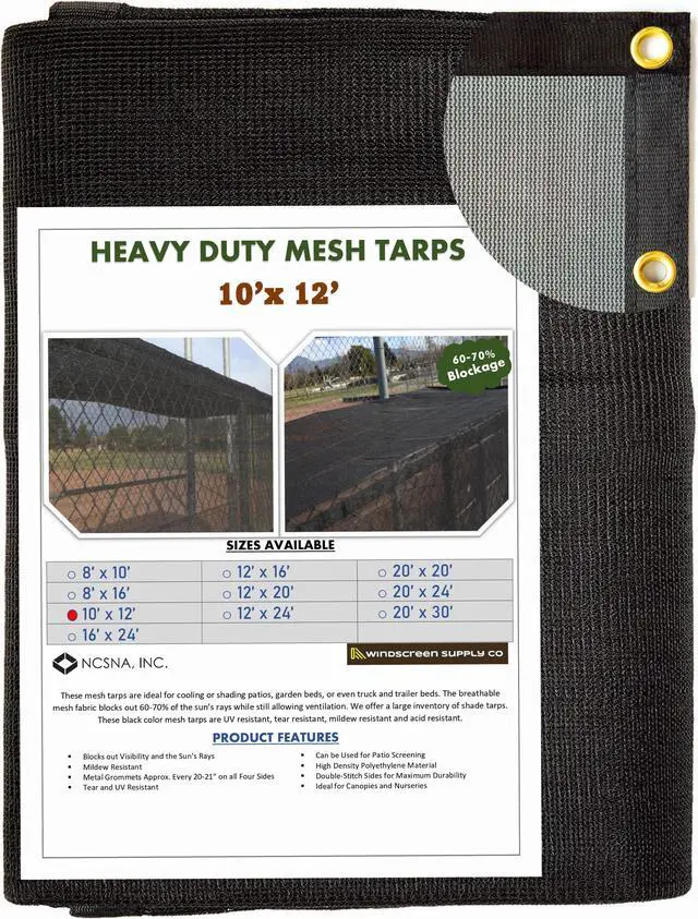 Main image of Windscreen Supply Co. Heavy Duty Mesh Tarp Knitted 10 ft. x 12 ft. Black - MT1012BLK