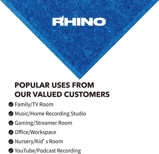Alt view image 6 of 7 - Windscreen Supply Co. 6-Pack RHINO Fireproof Acoustic Sound Proofing Wall Panels 12 in. x 12 in. Blue - RHP1212E