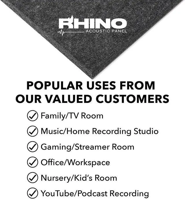 Alt view image 6 of 6 - Windscreen Supply Co. 6-Pack RHINO Fireproof Acoustic Sound Proofing Wall Panels 12 in. x 12 in. Dark Gray - RHP1212D