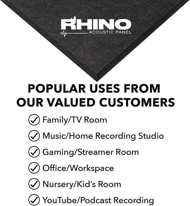 Alt view image 6 of 6 - Windscreen Supply Co. 6-Pack RHINO Fireproof Acoustic Sound Proofing Wall Panels 12 in. x 12 in. Black - RHP1212B