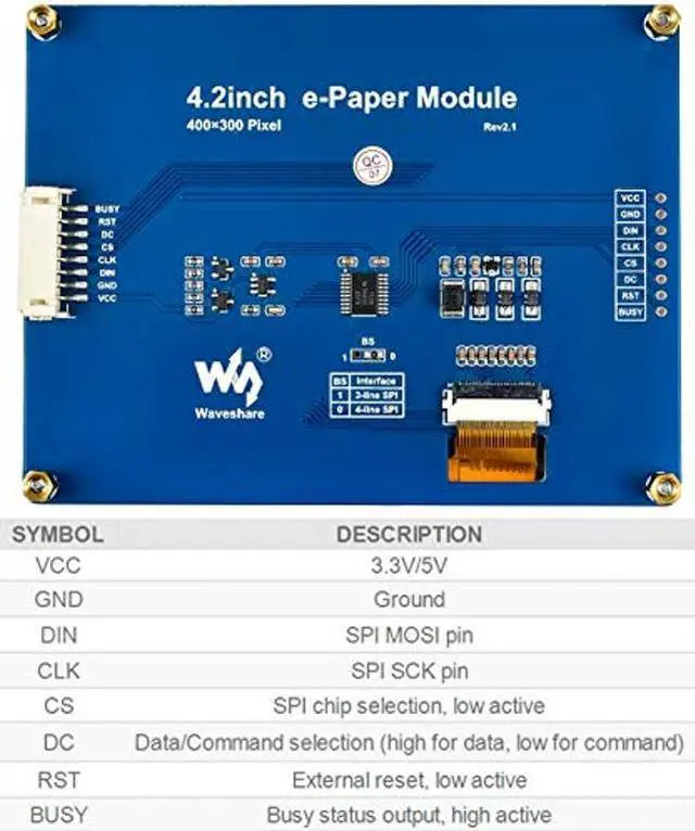 Alt view image 3 of 5 - waveshare 4.2inch E-Ink Display Module 400x300 Pixel Black,White Two-Color 3.3V-5V E-Paper Screen LCD Support Full Refresh SPI Interface for Raspberry/Jetson Nano/Ard/Nucleo