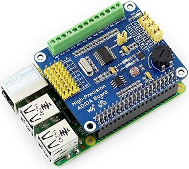 Alt view image 2 of 5 - High-Precision AD/DA Expansion Board for Raspberry Pi 4B/3B+/3B/2B/Zero/W/Zero WH and Jetson Nano,Add High-Precision AD/DA Functions to Pi. Onboard ADS1256 8-CH 24bit ADC and DAC8532 2-CH 16bit DAC