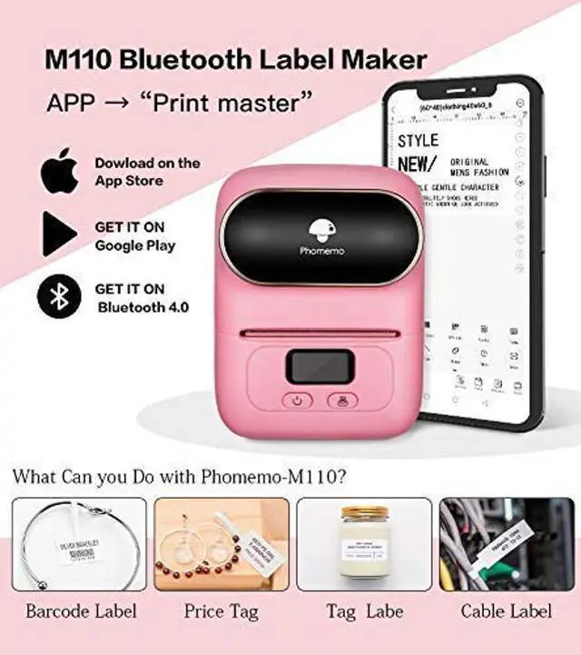 Alt view image 2 of 5 - Phomemo M110 Bluetooth Label Maker with 3 Rolls 1.57"x1.18"(40x30mm) Thermal Labels- Thermal Label Maker Printer Apply to Labeling, Office, Cable, Retail, Barcode, Compatible with Android & iOS