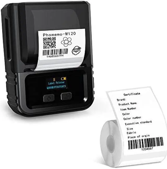 Main image of Phomemo M120 Label Maker, Thermal Bluetooth Label Maker Barcode Label Printer, Portabel Sticker Label Maker Machine for Address, Mailing, Clothing, Barcode with 1 Roll 1.57''*2.36''(40*60mm) Label Pa