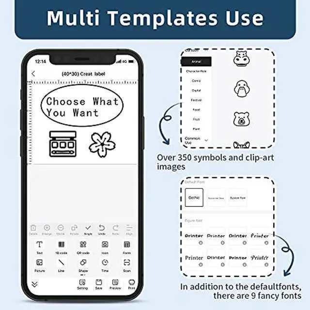 Alt view image 3 of 5 - Phomemo M120 Label Maker, Thermal Bluetooth Label Maker Barcode Label Printer, Portabel Sticker Label Maker Machine for Address, Mailing, Clothing, Barcode with 1 Roll 1.57''*2.36''(40*60mm) Label Pa