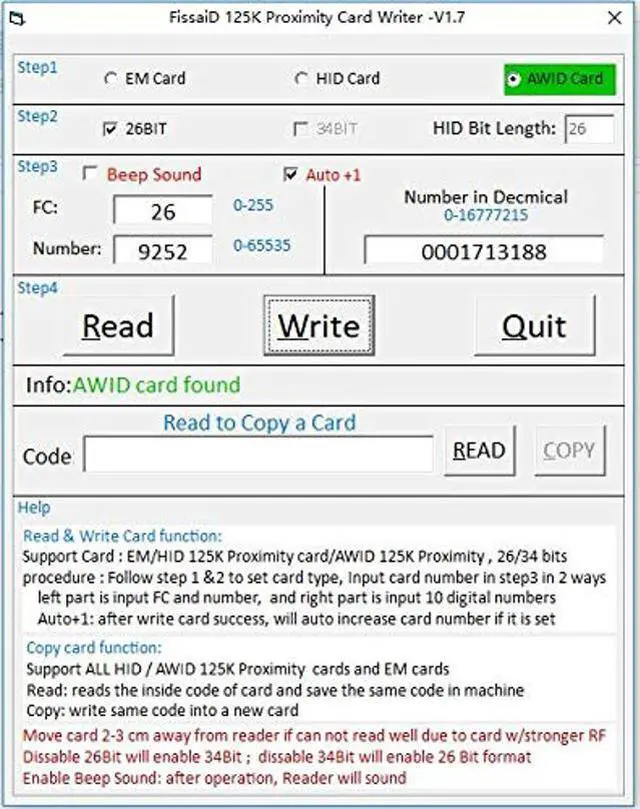 Alt view image 3 of 5 - FissaiD RFID Reader Writer 125KHz (H-ID/AW-ID/EM-ID) Proximity Card Programmer w/5 Fob 5 Cards for Windows (Black)
