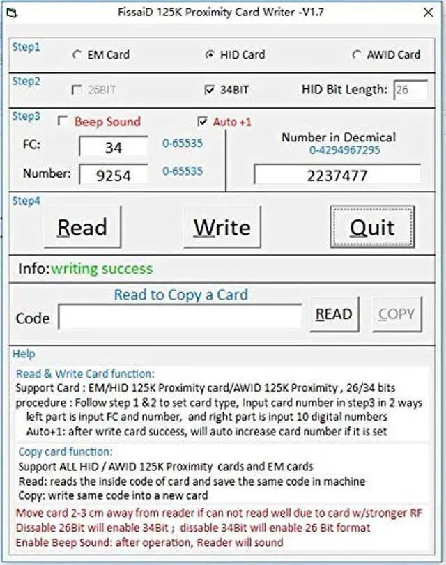 Alt view image 2 of 5 - FissaiD RFID Reader Writer 125KHz (H-ID/AW-ID/EM-ID) Proximity Card Programmer w/5 Fob 5 Cards for Windows (Black)