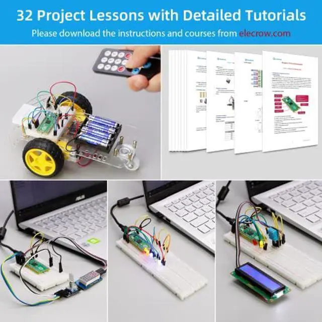 Alt view image 5 of 5 - Raspberry Pi Pico, ELECROW Sensor Advanced Kit for Programming, Pi Pico Micropython 32 Projects Lessons and 32 Modules with Detailed Tutorial for Programmer