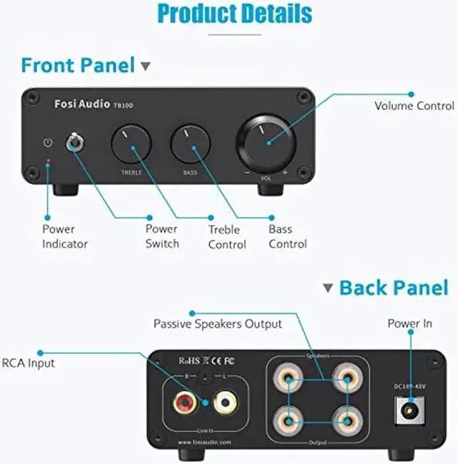 Alt view image 5 of 5 - Fosi Audio TB10D 600W TPA3255 Power Amplifier Home Audio HiFi Stereo Class D Digital 2 Channel Integrated Mini Passive Speaker Amp