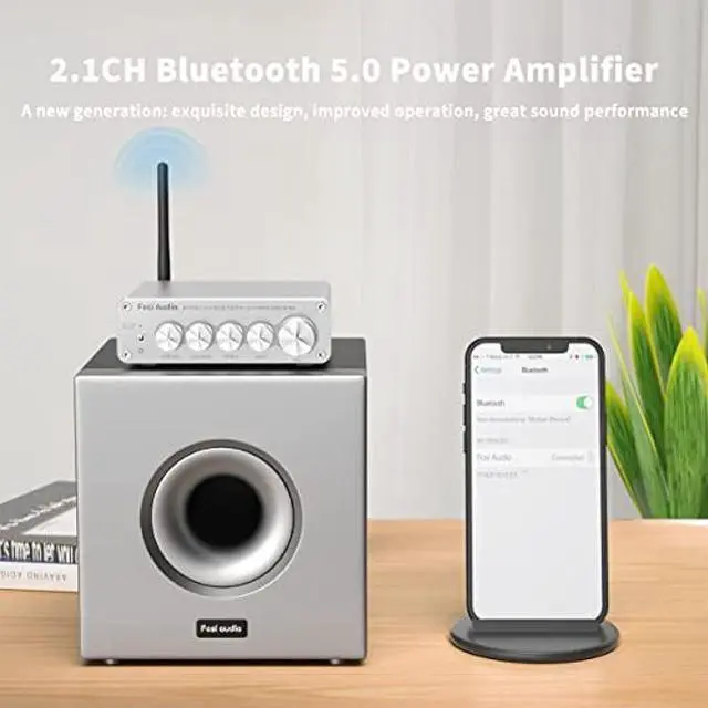 Alt view image 3 of 5 - Fosi Audio BT30D-S Bluetooth 5.0 Stereo Audio Receiver Amplifier 2.1 Channel Mini Hi-Fi Class D Integrated Amp 50 Watt x2+100 Watt for Home Outdoor Passive Speakers/Subwoofer Powered Subwoofer