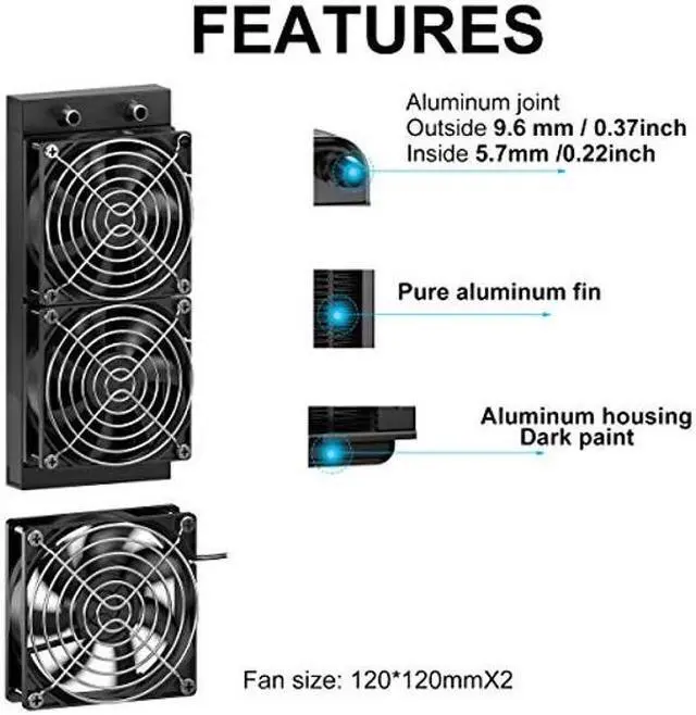Alt view image 2 of 5 - Clyxgs Water Cooling Radiator, 12 Pipe Aluminum Heat Exchanger Radiator with Fan for PC CPU Computer Water Cool System DC12V 240mm Black