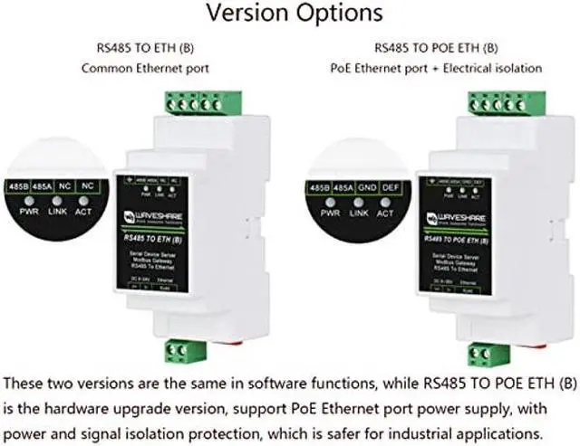 Alt view image 4 of 5 - waveshare RS485 to RJ45 Ethernet with POE Function Modbus/MQTT Gateway, Bi-Directional Transparent Data Transmission Between RS485 and Ethernet, 6~36V DC Screw Terminal, or PoE Port Power Supply