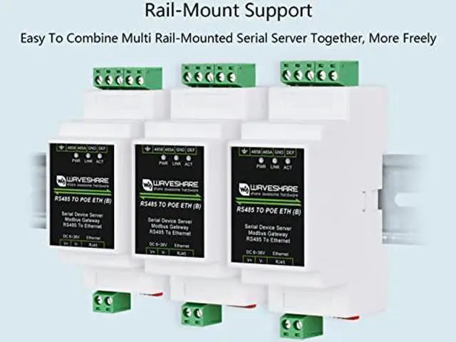 Alt view image 5 of 5 - waveshare RS485 to RJ45 Ethernet with POE Function Modbus/MQTT Gateway, Bi-Directional Transparent Data Transmission Between RS485 and Ethernet, 6~36V DC Screw Terminal, or PoE Port Power Supply