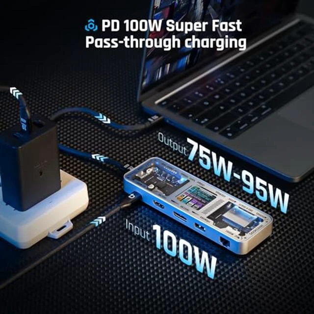 Alt view image 5 of 5 - DOCKCASE Explorer Edition USB C Hub (10-in-1) with 4K@60Hz HDMI and DP, Gigabit Ethernet, 1 USB-C and 3 USB-A Ports, 100w PD Power Delivery, UHS-II TF/SD Card Slot for MacBook Air/Pro, XPS, and More