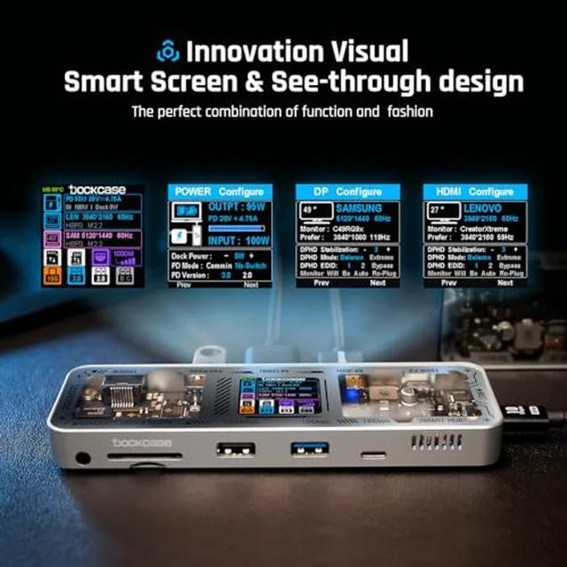 Alt view image 2 of 5 - DOCKCASE Explorer Edition USB C Hub (10-in-1) with 4K@60Hz HDMI and DP, Gigabit Ethernet, 1 USB-C and 3 USB-A Ports, 100w PD Power Delivery, UHS-II TF/SD Card Slot for MacBook Air/Pro, XPS, and More