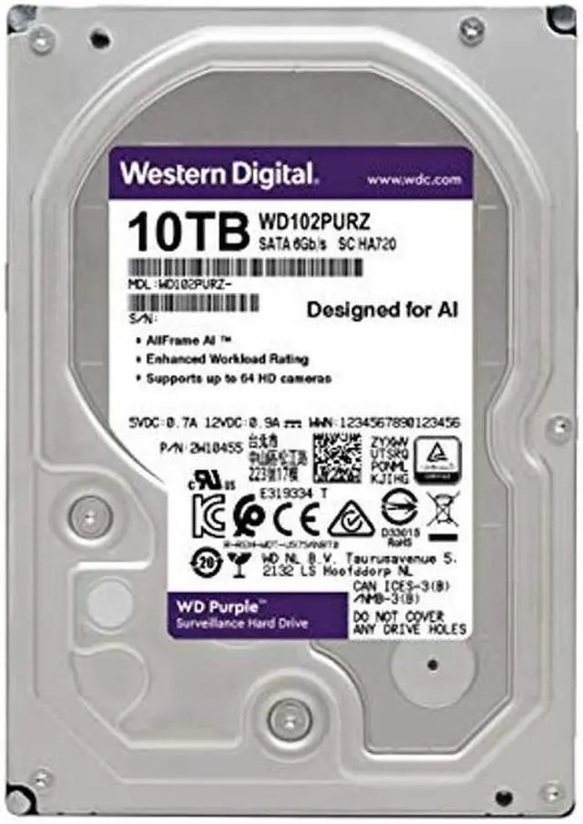 Alt view image 2 of 5 - Western Digital 10TB WD Purple Surveillance Internal Hard Drive HDD - SATA 6 Gb/s, 256 MB Cache, 3.5" - WD102PURZ