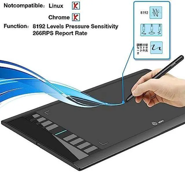 Alt view image 3 of 5 - Graphics Drawing Tablets, UGEE M708 10 x 6 inch Large Active Area Drawing Tablet with 8 Hot Keys 8192 Levels Pen Graphic Tablets for Computer Digital Art Creation Sketch for Windows Mac os and Linux