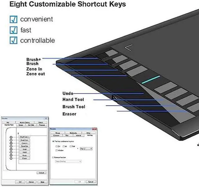 Alt view image 5 of 5 - Graphics Drawing Tablets, UGEE M708 10 x 6 inch Large Active Area Drawing Tablet with 8 Hot Keys 8192 Levels Pen Graphic Tablets for Computer Digital Art Creation Sketch for Windows Mac os and Linux