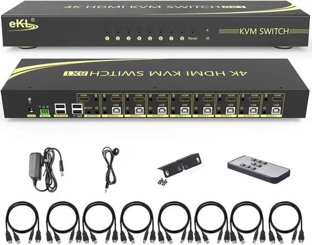 Main image of eKL KVM Switch, 8 Port v2.0 HDMI KVM Switch Supports Hotkeys Swapping 4K@60Hz 4:4:4 1080p 3D, 8 in 1 Out 8 PCs Sharing with One Set of Keyboard and Mouse