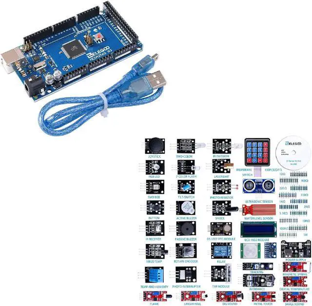 Main image of ELEGOO MEGA R3 Board ATmega 2560 & ELEGOO Upgraded 37 in 1 Sensor Modules Kit