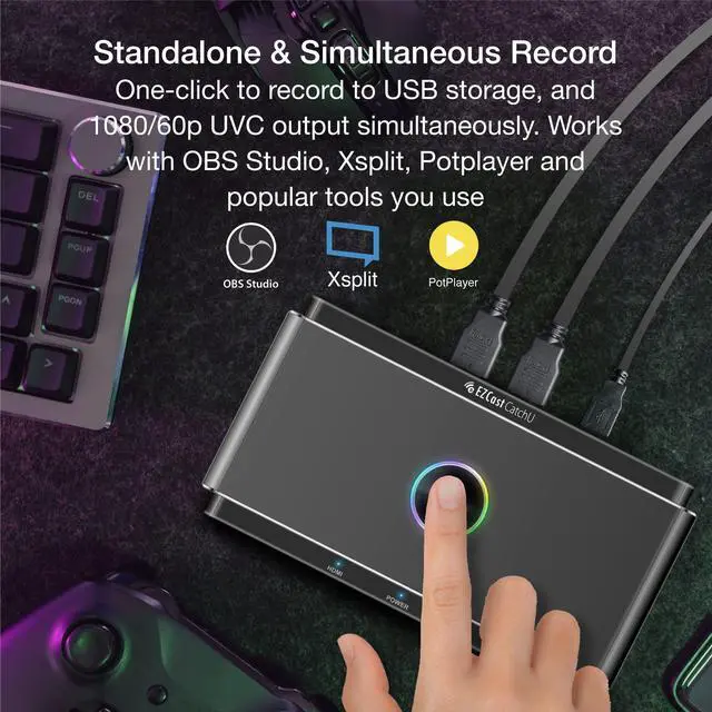 Alt view image 4 of 5 - EZCast CatchU Capture Card, Plug and Record Your Mobile Gameplay, Capture and Record Gameplay to USB, 4K60 Pass-Through, 1080p60 UVC Stream, Support Smartphone, Xbox, PS5, Nintendo Switch