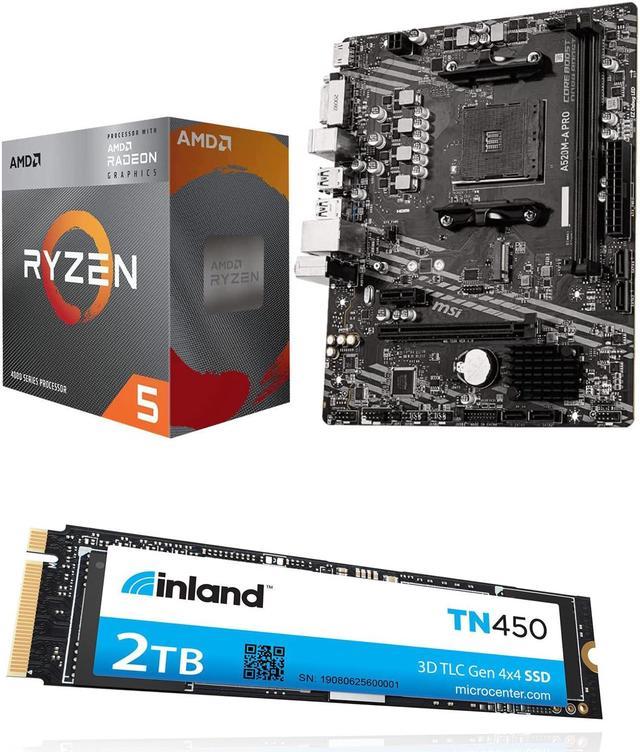 Micro Center AMD Ryzen 5 4600G Processor with Wraith Stealth Cooler Bundle with MSI A520M A PRO Motherboard and Inland TN450 Internal M.2 NVMe SSD 2TB