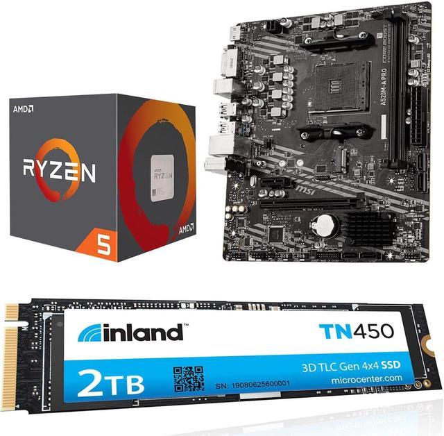 Micro Center AMD Ryzen 5 5500 Unlocked Desktop Processor Bundle with MSI A520M A PRO Gaming Motherboard and INLAND TN450 Internal M.2 SSD 2TB PCIe