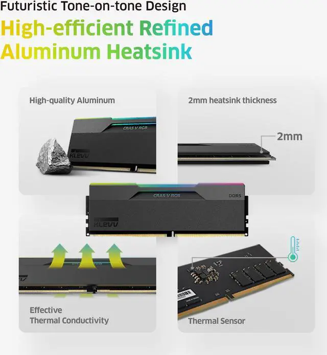 Alt view image 5 of 5 - KLEVV CRAS V RGB DDR5 32GB (2x16GB) 6400MHz CL32 SK Hynix A-Die 1.35V Gaming Desktop Ram Memory XMP 3.0 / AMD Expo Ready - Black (KD5AGUA80-64A320G)