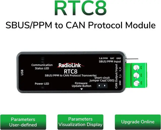 Alt view image 2 of 5 - Radiolink RTC8 SBUS/PPM Signal to CAN (Controller Area Network) Protocol Encoder Module, Industrial Configuration, Parameters User-defined for Smart Car, Pilotless Automobile, DJI Gimbal, UAV and More