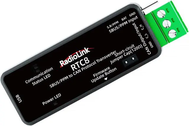 Main image of Radiolink RTC8 SBUS/PPM Signal to CAN (Controller Area Network) Protocol Encoder Module, Industrial Configuration, Parameters User-defined for Smart Car, Pilotless Automobile, DJI Gimbal, UAV and More