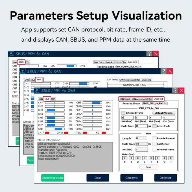 Alt view image 4 of 5 - Radiolink RTC8 SBUS/PPM Signal to CAN (Controller Area Network) Protocol Encoder Module, Industrial Configuration, Parameters User-defined for Smart Car, Pilotless Automobile, DJI Gimbal, UAV and More