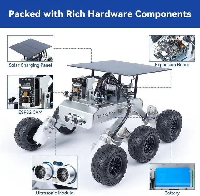 Alt view image 2 of 5 - SunFounder GalaxyRVR Mars Rover Kit, Smart Video Robot Car Kit Compatible with Arduino Uno R3 with ESP32 CAM for Real-Time FPV Visuals, R3 Board & Rechargeable Batteries Included