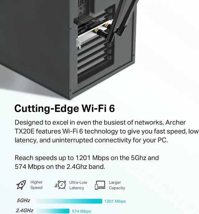 Alt view image 2 of 5 - TP-Link WiFi 6 PCIe WiFi Card for Desktop PC AX1800 (Archer TX20E), Bluetooth 5.2, WPA3, 802.11ax Dual Band Wireless Adapter with MU-MIMO, Ultra-Low Latency, Supports Windows 11, 10 (64bit) Only