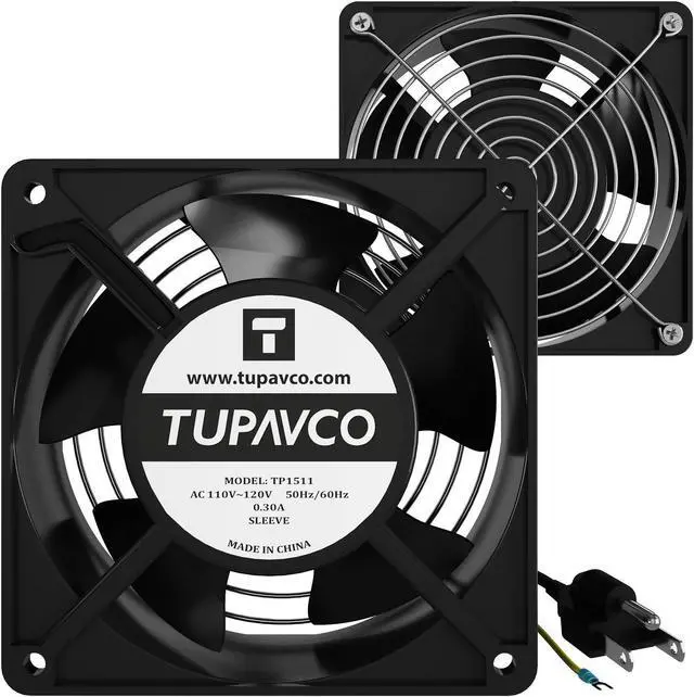 Main image of Network Cabinet Fan (Dual 2pc Kit for Server Rack Cooling) Pair of Roof Rackmount Muffin Fans 120mm 4in Noise Level 55dBa Steel Frame Ventilation with 110V AC/Ground Cable -Tupavco TP1511
