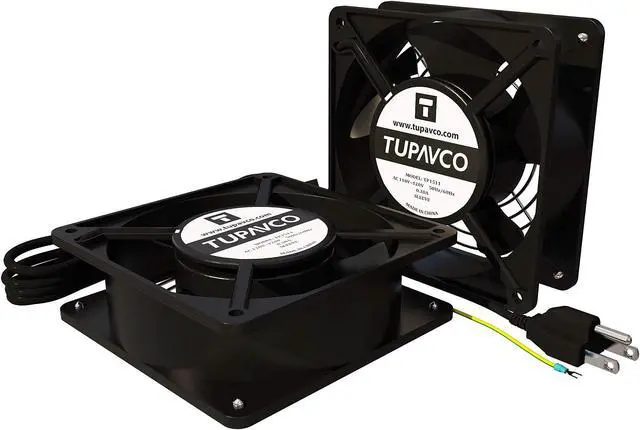Alt view image 2 of 4 - Network Cabinet Fan (Dual 2pc Kit for Server Rack Cooling) Pair of Roof Rackmount Muffin Fans 120mm 4in Noise Level 55dBa Steel Frame Ventilation with 110V AC/Ground Cable -Tupavco TP1511